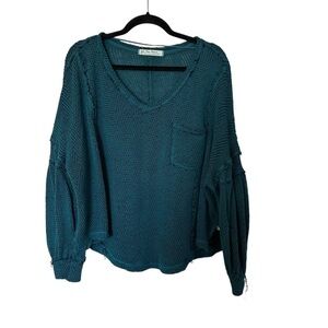 We The Free Women’s Long Sleeve Teal Knit V-Neck Sweater Size S GUC